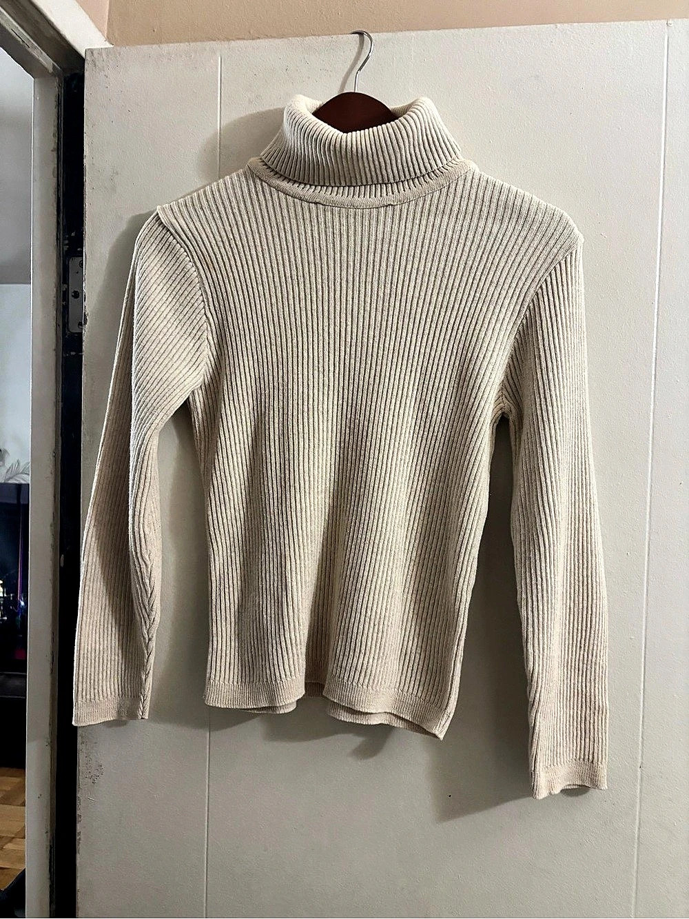 mandee Ribbed Turtleneck Sweater in Cream Like New